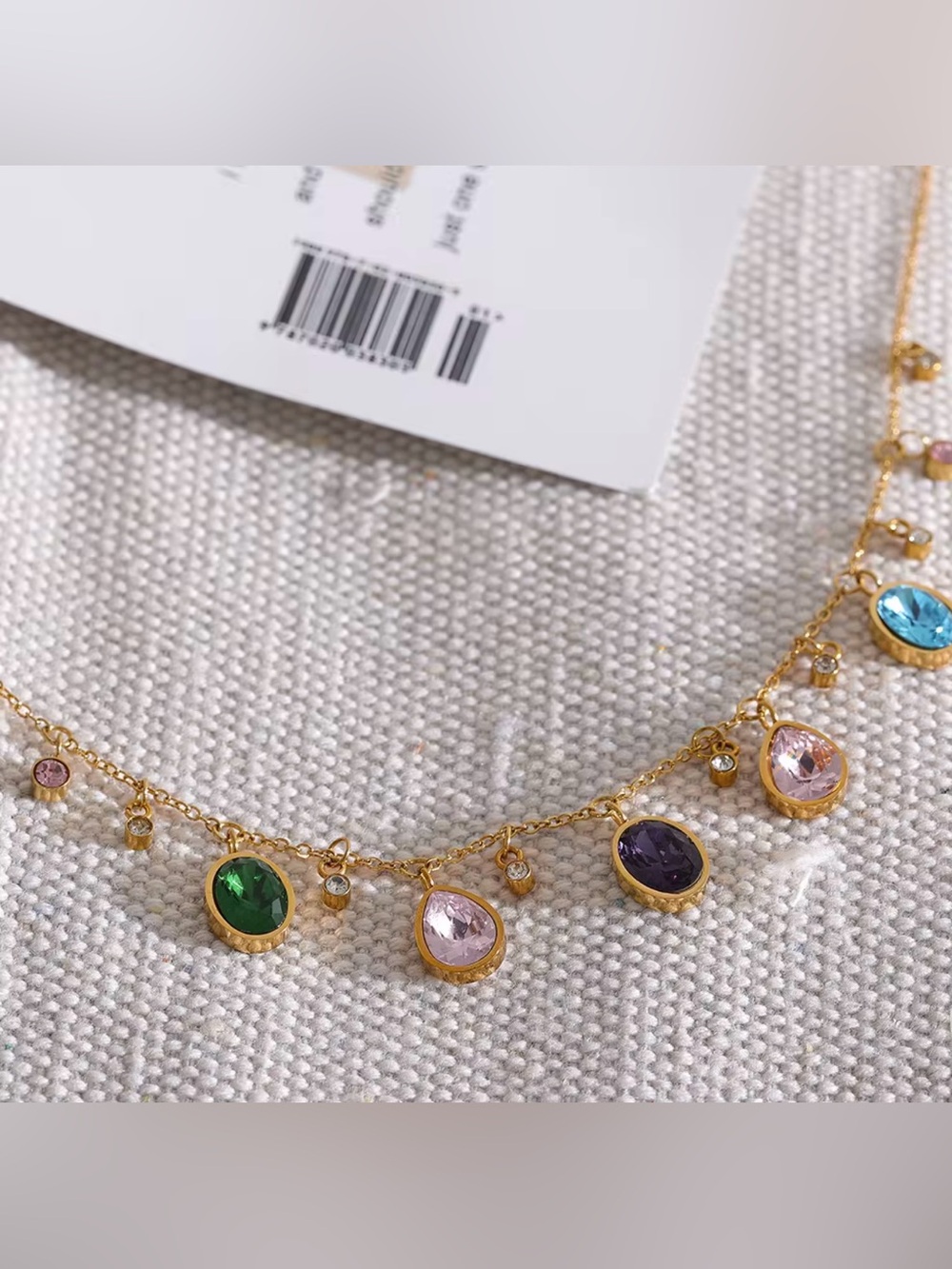 Rainbow Gemstone Charm Necklace – 18K Gold PVD Plated Stainless Steel - Picture 4 of 7